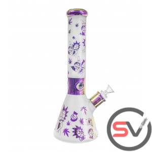 FROSTED GLASS RICK AND MORTY BEAKER 14inch - PURPLE